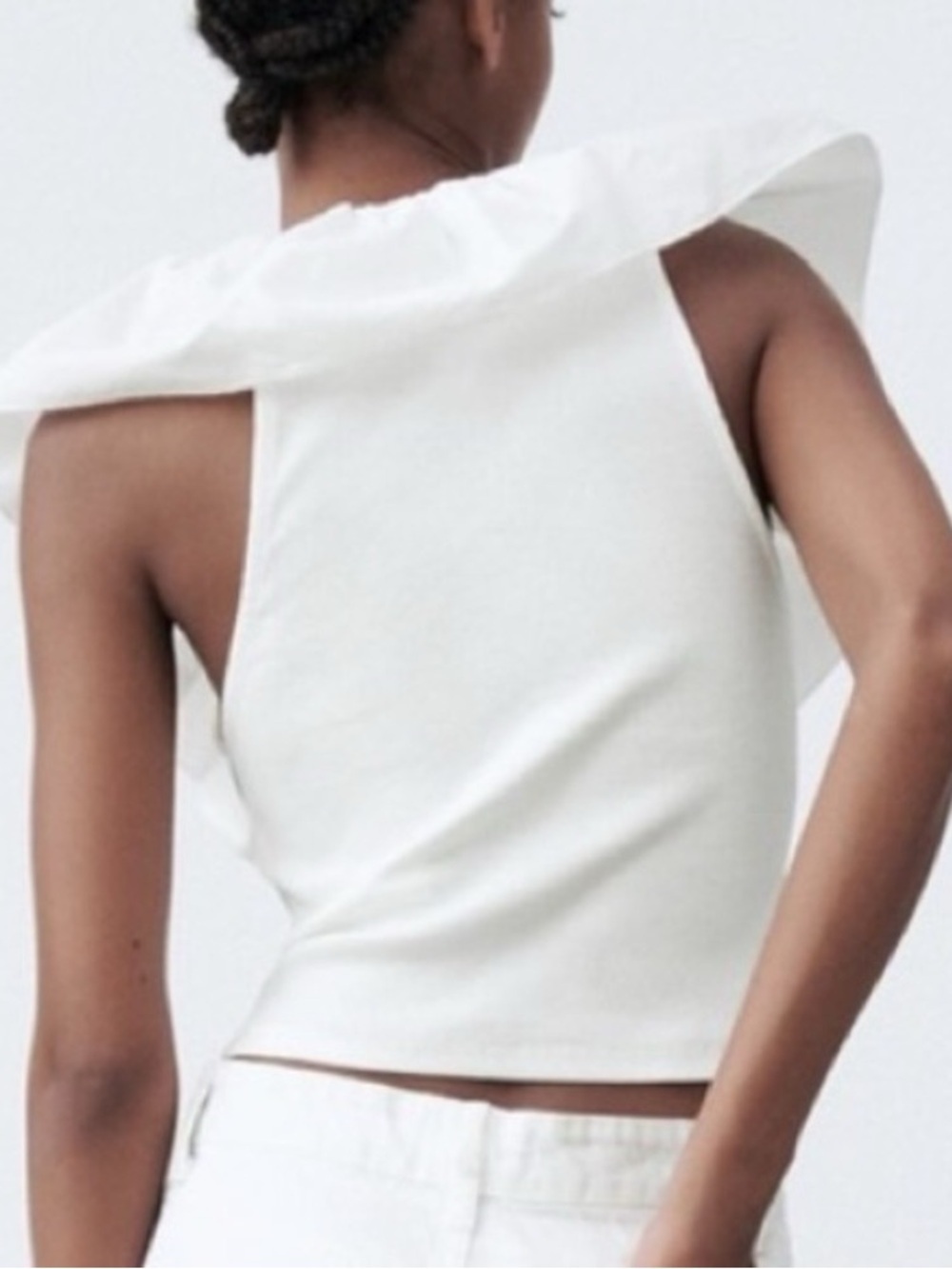 NWT Zara White Ribbed Tank with Ruffle Collar - Picture 5 of 14